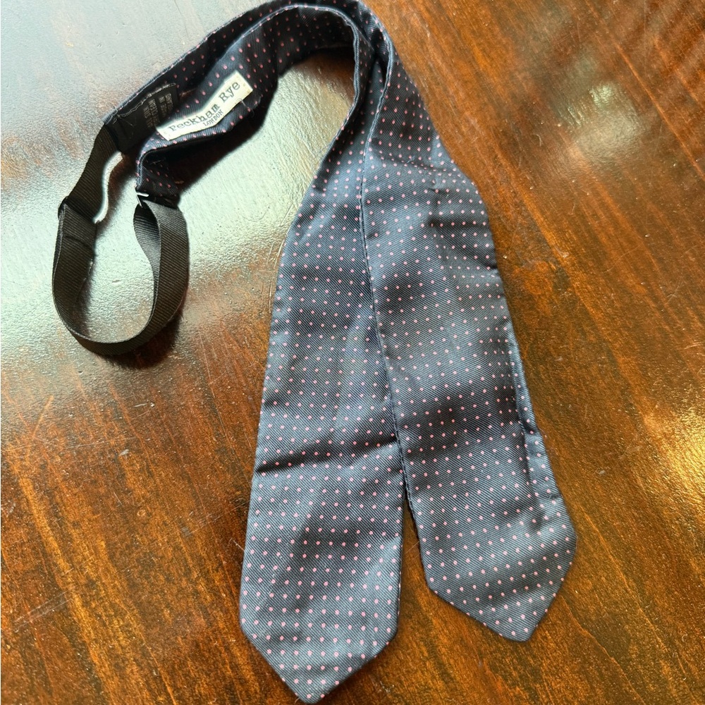 Men’s Silk Navy & Pink Polka Dot Bow Tie from Peckham Rye London